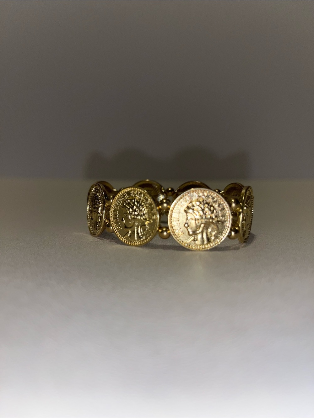 Gold Coin Motif Stretch Ring for Women